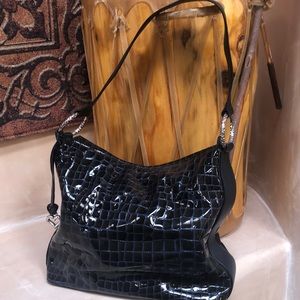 Brighton navy patent Croc handbag.